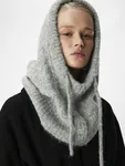 Flätstickad Balaklava - Lt grey melange