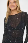 Långärmad Topp Med Strasspärlor - Black
