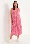 Etna Pleat Dress - Cerise/Patterned
