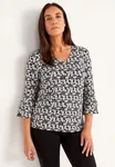 Trikåtopp Med Volangärmar - Black/Patterned