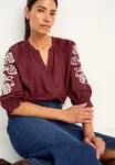 Blus Med Brodyr - Winered/Light Beige