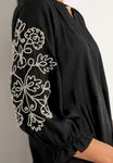 Klänning Med Brodyr - Black/Beige