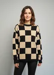 Stickad Tröja - Beige/Black Check