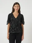 V-ringad Topp Med Blommönster - Black