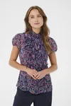 Liljasz Crinkle Ss Shirt - Navy Peony Blooms
