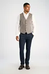 Väst, Linen Blend Houndstooth  - Dk Sand Mix