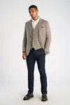 Kavaj, Linen Blend Houndstooth - Dk Sand Mix