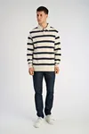Striped Polo Sweatshirt - Pearl White