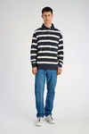 Striped Polo Sweatshirt - Navy