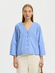 Blus, Bea 3/4 V Neck Shirt - Dusty Blue Stripe