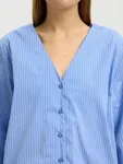 Blus, Bea 3/4 V Neck Shirt - Dusty Blue Stripe