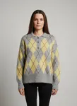 Stickad Argylemönstrad Tröja - Yellow/Coffe