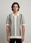 Brocade Jaquard Short Sleeve Knitted Shirt - Ice Cream