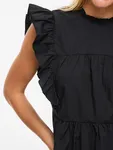Virufella O-Neck Frill Top - Black Beauty
