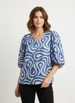 Ventia-v Blouse - Blue Ethnic