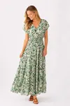 Flower Long Dress - Grön