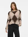 Tora O-Neck Jacquard Knit Top - Natural Melange Coffee Bean