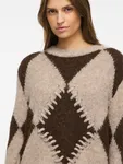 Tora O-Neck Jacquard Knit Top - Natural Melange Coffee Bean
