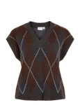 Gyle Knit Vest - Dark Grey Melange Coffee Bean/Blue Shadow