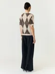 Sjohi Wool Blend Pullover - Oatmeal Taupe Gray + Pristine Harlequin