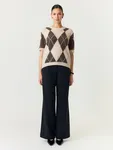 Sjohi Wool Blend Pullover - Oatmeal Taupe Gray + Pristine Harlequin