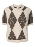 Sjohi Wool Blend Pullover - Oatmeal Taupe Gray + Pristine Harlequin