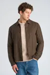 Flannel Wool Blend Overshirt - Brown Mel