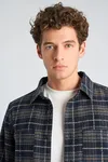 Brushed Check Overshirt - Navy
