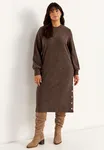 Beata Button Dress - Brown Melange