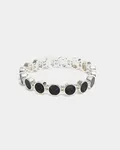 Ava Petite Pearl Elastic Bracelet - Silver W Pearl Black