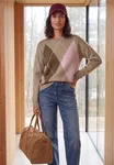 Big Argyle Cosy Roundneck Sweater - Creamy Mocha Melange          