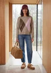 Big Argyle Cosy Roundneck Sweater - Creamy Mocha Melange          
