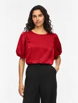 Ellette Satin Puff Top - Savvy Red