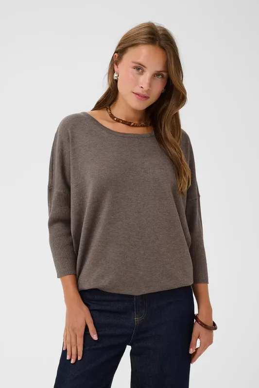 Mila R-Neck Pullover  - Mink Melange