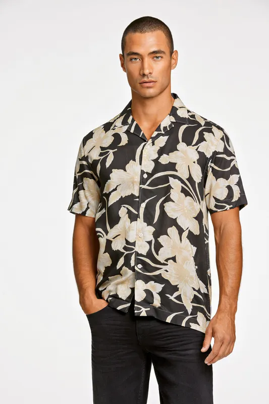 Avslappnad Kortärmad Skjorta - Black