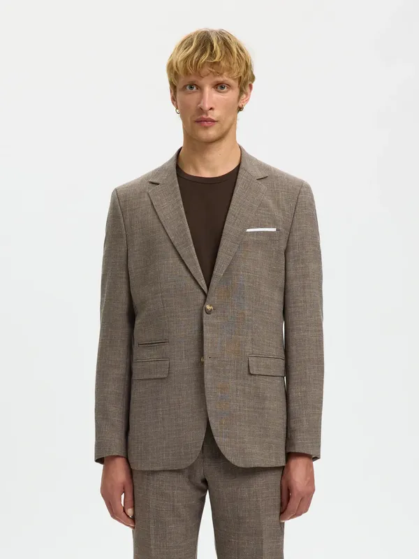 Kavaj Slim-oasis Linen - Dark Sand Melange 