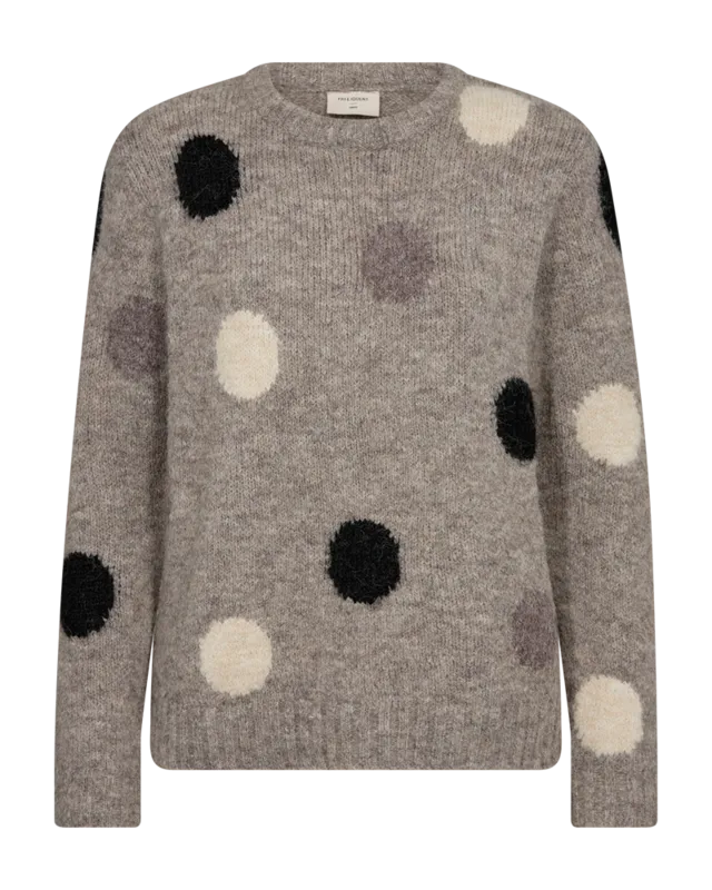 Stickad Tröja Med Prickar - Desert Taupe Mel. W. Black