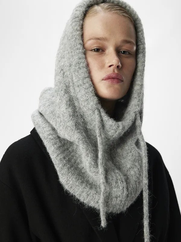 Flätstickad Balaklava - Lt grey melange