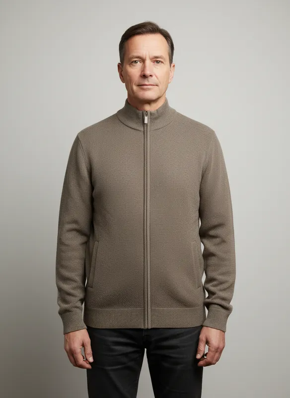 Stickad Zip Cardigan - Dusty Sand Mel