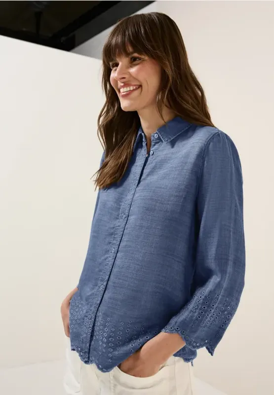 Blus Med Broderade Detaljer - Mid Blue Wash                 