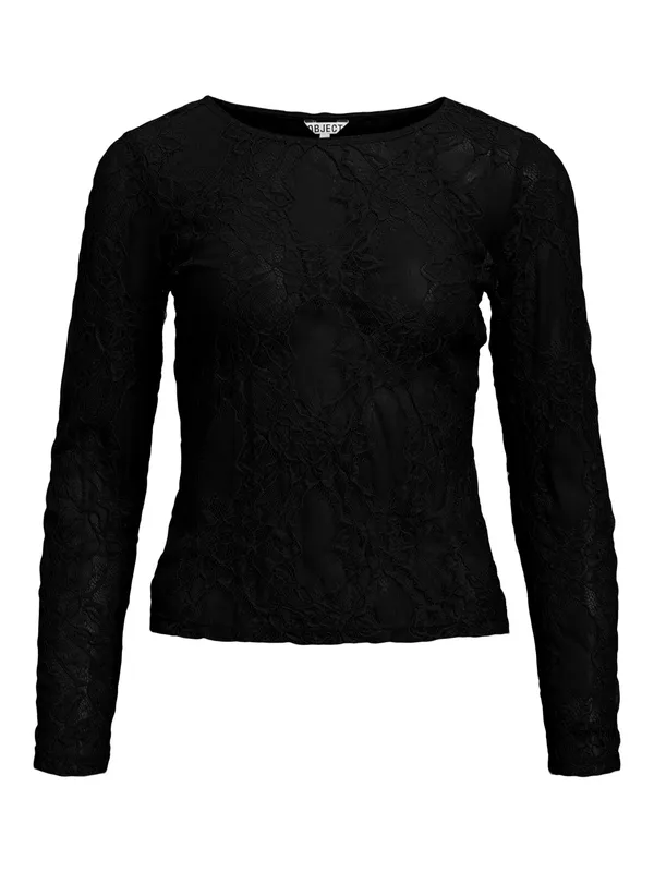 Långärmad Spetsblus - Black