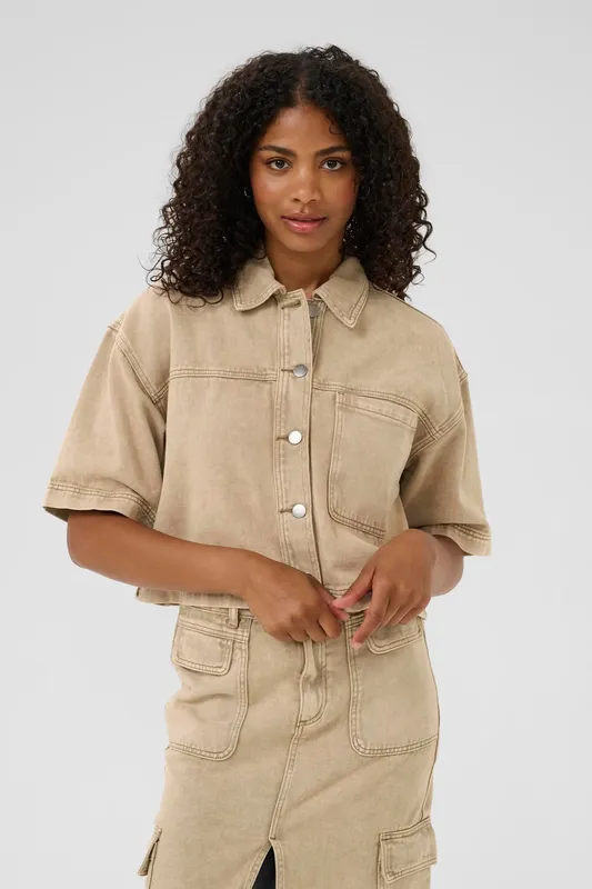 Lätt Skjortjacka - Washed Light Brown Denim