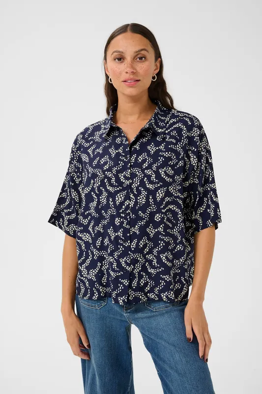 Mönstrad Skjortblus - Midnight Marine Lace Print