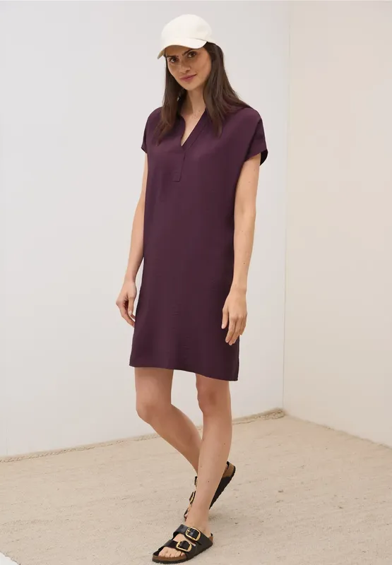 Strukturerad V-ringad Klänning - Mulberry Red                  