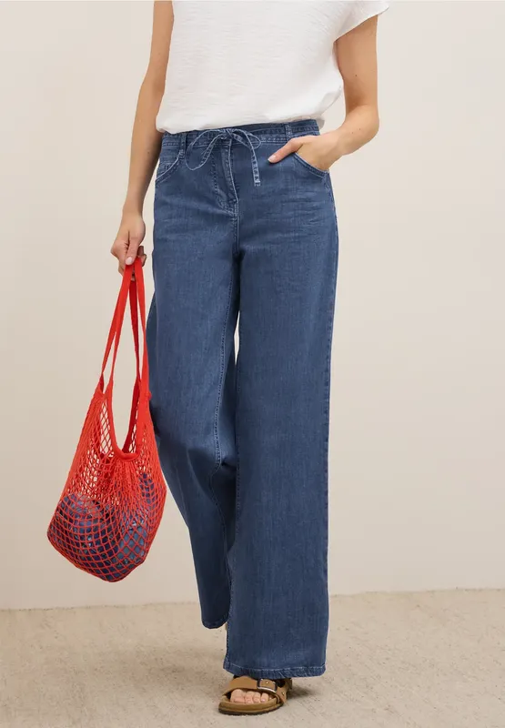 Jeans Med Knytband - Mid Blue Wash                 