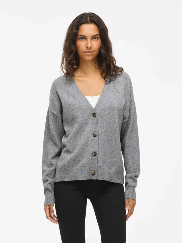 V-ringad Kofta - Medium Grey Melange