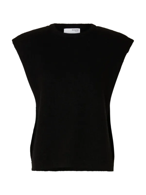 Stickad Väst Med Axelvaddar - Black