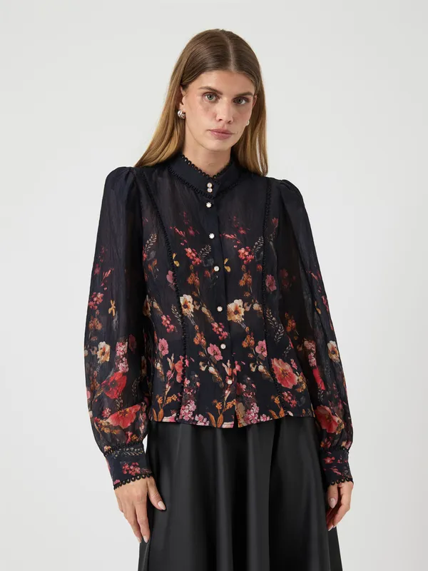 Mönstrad Blus - Black