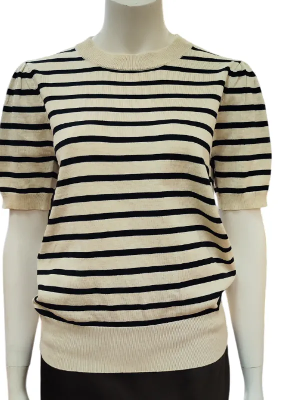 Milasz Ss Striped Pullover - Brown Rice Black Stripe