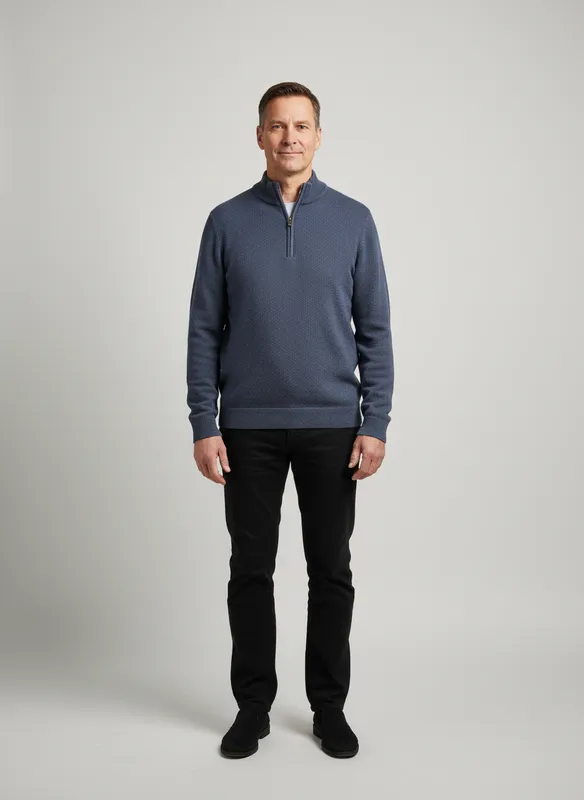 Halv Zip Cardigan - Dusty Blue Mel